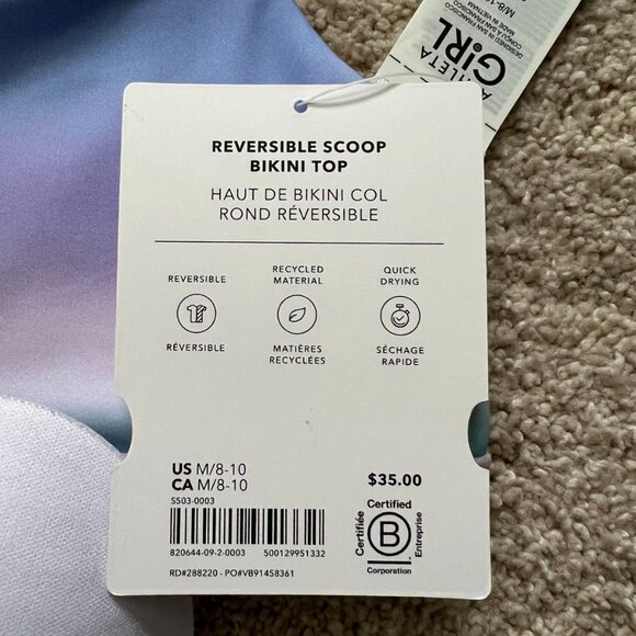 NWT - Athleta Girls - Reversible Scoop Bikini Top - Size M 8-10 - Picture 3 of 4